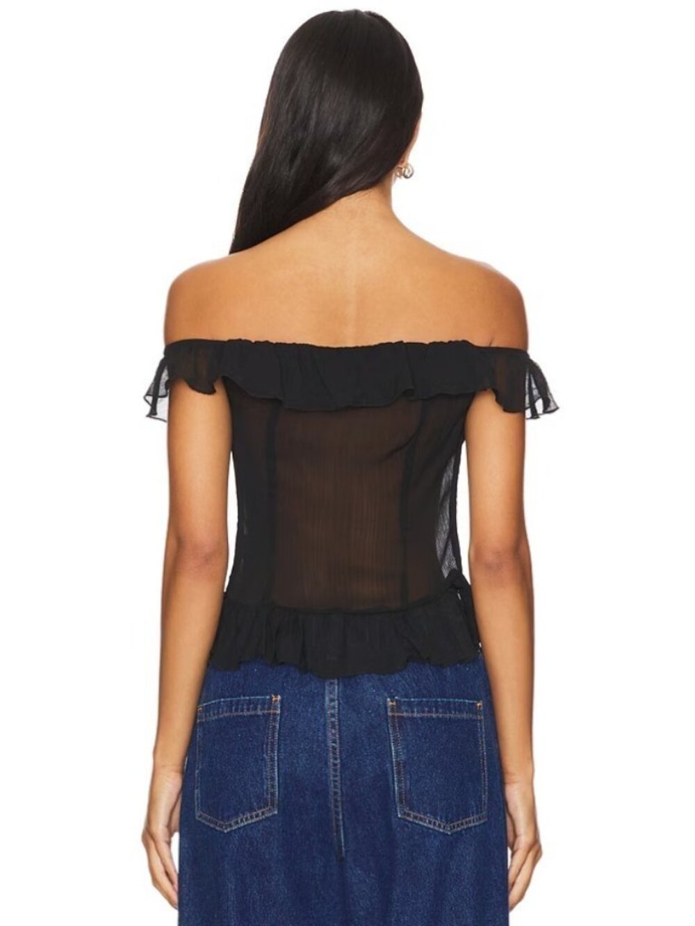 LIONESS Timeless Ruffle Top Black Size M - Picture 2 of 2